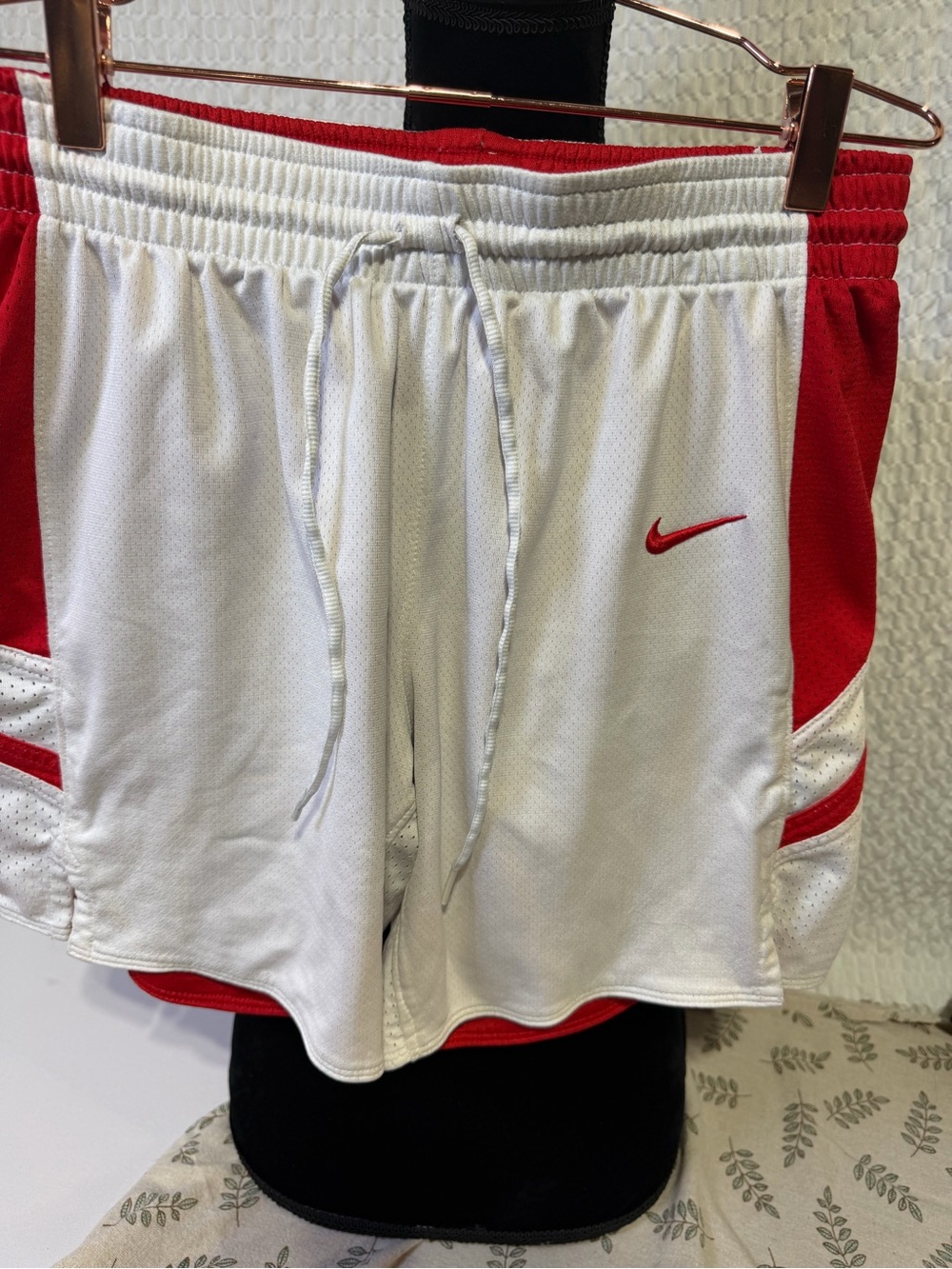 Nike Women’s White and Red Athletic Shorts with Swoosh